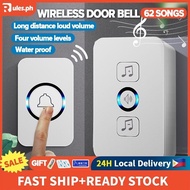 Wireless Doorbell Smart Home Door Bell Waterproof With 62 Ringtones Hole Free Installation battery