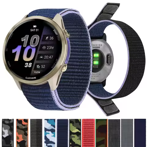 22mm 26mm QuickFit Nylon Loop Strap For Garmin Forerunner 970 965 955 Solar/Fenix 8 E 7 7X 6 6X PRO/