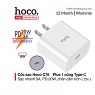Củ sạc nhanh Hoco C76 PLus/C76A Plus 1 cổng Type-C hỗ trợ sạc nhanh 3A PD 20W tương thích với nhiều 
