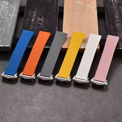 STAPELP Fit For Omega Swatch Universal Watchbands 20mm Quick Release FKM Rubber Black Blue Watch Str