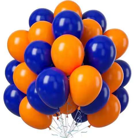 52PCS Blue and Orange Latex Party Balloons Set for Birthday Decoration Supply with Strip and Ribbon