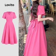Casual Plain Bow Back Pleated Tie Dress for Women L132AD980