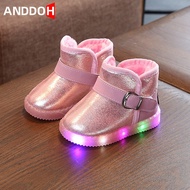 ขนาด21-30เด็กรองเท้าหิมะเรืองแสงสาวไฟรองเท้าเด็กรองเท้าผ้าใบ LED สำหรับให้อบอุ่นเด็กสวมทนรองเท้าส่องสว่าง