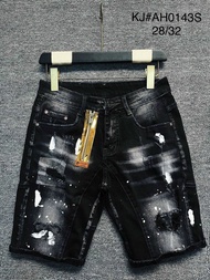 Quần short jean nam rách xước 2 đáy chẻ thân phối dây kéo lệch vàng cao cấp phong cách trẻ trung tha