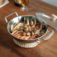 日本霜山 雙耳不鏽鋼湯鍋/燉鍋(附蓋)-24cm(電磁爐可用)