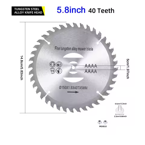 5.8-Inch 40-Tooth Circular Grass Cutting Blade with 3 Accessories, M5Mm Mounting Holes, Easy to Inst
