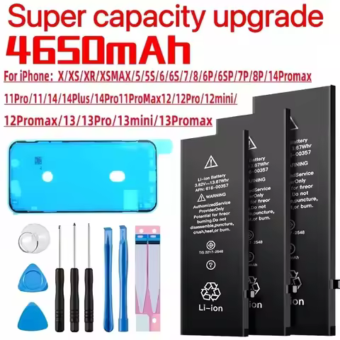100% Genuine High Capacity Rechargeable Batterie for IPhone 11 12 Pro 6S 6 7 8 Plus X XS Max Battery