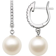 9mm Cream Cultured Freshwater Pearl Hoop Earrings AAAA Quality Rhodium Plated Sterling Silver with C