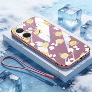 YBD Case For OPPO A3X A5i A3 NFC A40 A40M 4G 5G INS Style Full Screen Chrysanthemum with Lanyard