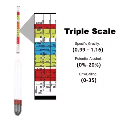 ·1Pcs Triple Scale Hydrometer High Precision Specific Gravity Tester for Alcohol Brix Test Beer Wine