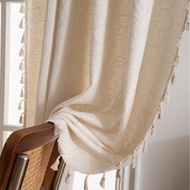 Moonstars French Curtain Retro Style Jacquard Solid Color Beige Small Fresh Curtain Finished Product