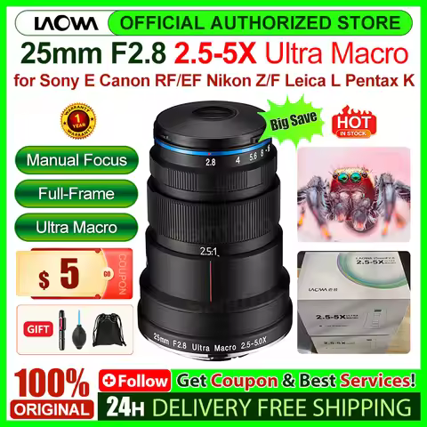 Venus Optics Laowa 25mm f/2.8 2.5-5X Ultra Macro Lens for Sony E for Canon EF RF Nikon Z F Leica L P