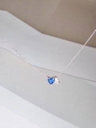 สร้อยคอ Toi et Moi Ceylon Blue Sapphire รูปหัวใจ 9K white gold