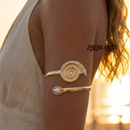 Boho Sunset Essential Adjustable Gold Spiral Ammonite Shell Arm Cuff Bangle for Beachwear