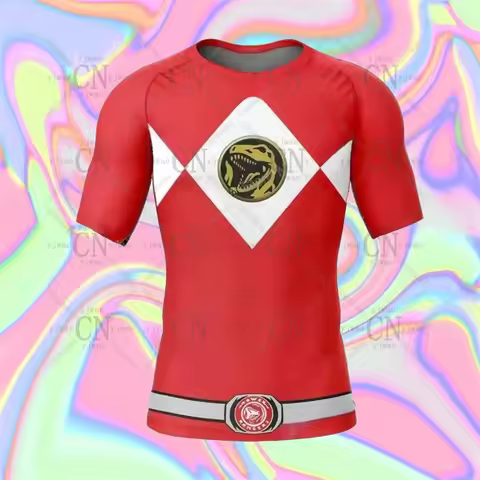 Summer Kid's Multi Color Ranger Power Ranger Fighting Sports Short Sleeve T-shirt Outdoor Fitness Tr