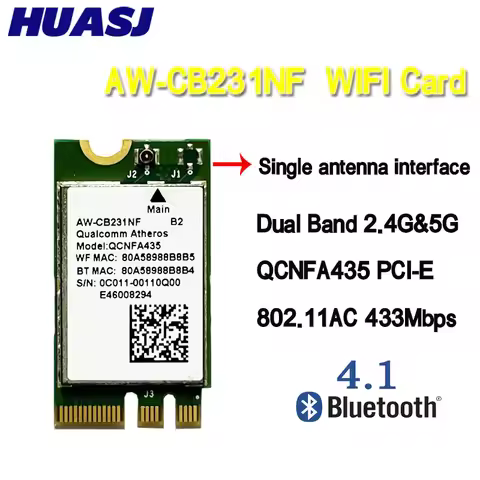Wireless Adapter Card for QCA9377 QCNFA435 AW-CB231NF 802.11AC Bluetooth 4.1 433M 2.4G/5G WIFI WLAN 