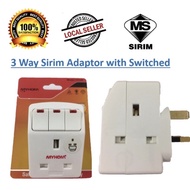 3 Way 3 Pin Adapter with Neon Switch & Surge Protector 3 Way 3 Pin Adapter/Myhom 3 Way Sirim Adaptor