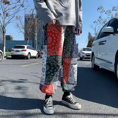 Japanese Streetwear Fashion Paisley Mens Pants Sweatpants Tracksuit Harajuku Trousers Hip Hop Social
