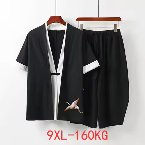Men's Clothing Large Size Tracksuit 8XL 9XL Linen Short T-shirt Summer Suit Plus Size Clothing Track