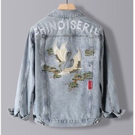 TIDE BEAR แจ็กเก็ตยีนส์สำหรับผู้ชายแจ็กเก็ตผ้าเดนิมปักแสงไฟสีแฟชั่น