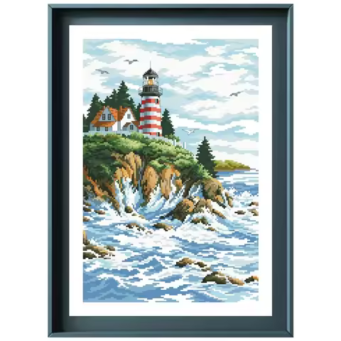 Dreampattern Lands end cross stitch kits lighthouse in the sea pattern design 18ct 14ct 11ct unprint
