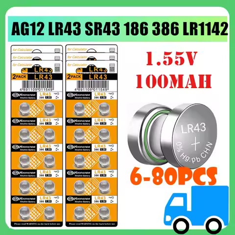 6-80Pcs AG12 LR43 Cell SR43 186 386 SR43 LR1142 Button Batteries for Toys Remote Watch Battery Lithi