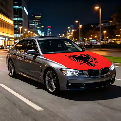 3.8x5.3fts National Albania Flag Banner Car Hood Cover Flag Elastic Fabrics Engine Cover For Decorat