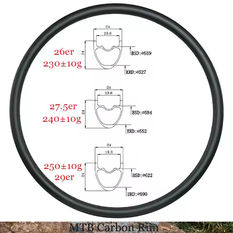 26er/27.5er/29er SL MTB 24mm Wide Carbon Rim 24mm Deep Super Light 230g/240g/250g Tubeless UD XC 24 