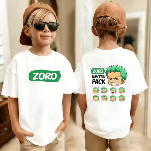 One Piece T-shirt Zoro New One Piece Anime Printed Cotton Short Sleeve T-shirt for Boys and Children
