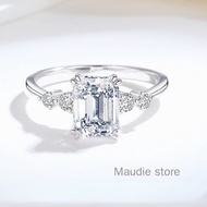 All Real Moissanite Diamond Emerald Cut Ring for Women 2ct Radiant Cut All Stones Pass Diamond Test 