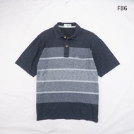 F86 Crocodile Polo Shirt Gray Striped Pattern Size M Inches