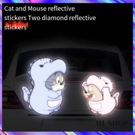 HL Cat and Mouse Cartoon Car Sticker Reflective Motorcycle Sticker Decoration Cartoon Reflective Warning Sticker Car Body Decoration Reflective Sticker Waterproof