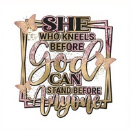 1 miếng vá ủi bằng polyester lấp lánh, câu nói "Người quỳ gối trước Chúa có thể đứng trước bất kỳ ai