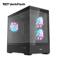 【風扇優惠組】darkFlash MOTI 鏡之島 黑 全景玻璃機殼+darkFlash DM12R PRO 黑 反向風扇*3