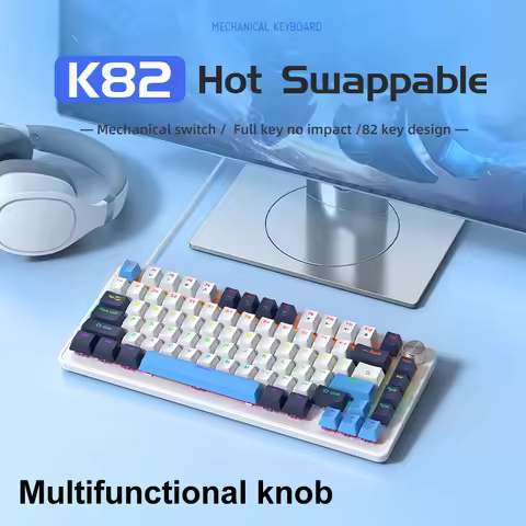 K82 75% Wired Mechanical Keyboard RGB Backlight, 82 KEY, Full Key Hot Swappable Blue Switch, Multifu