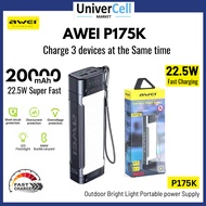 Awei P175K 20000mAh Outdoor Bright Light Portable Power Supply Powerbank 22.5W Speed Charge Dual Input with LED Flash