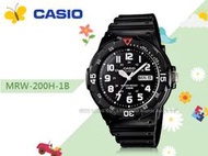 CASIO手錶專賣店 國隆 MRW-200H-1B 黑面白數字 防水100米 造型指針男錶 MRW-200H