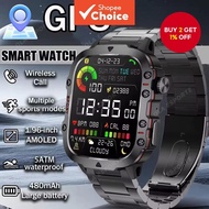 New Outdoor Military Smartwatch Bluetooth Talking Smartwatch 1.96 AMOLED Screen LED Flashlight Sport