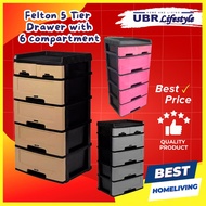 Felton 5 Tier Drawer with 6 Compartment Laci Simpan Mainan Baju (FDR 484)