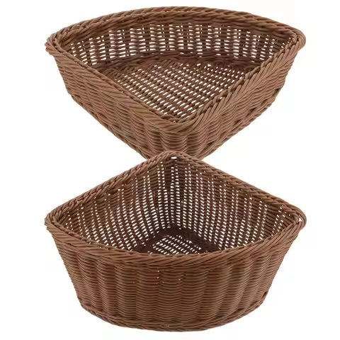 2Pcs Corner Storage Woven Triangle Basket Imitation Rattan Plastic Organizer for Bedroom Laundry Sid