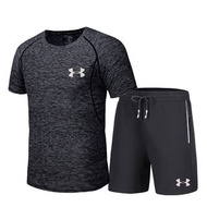 UA安德瑪運動套裝 兩件套 圓領短袖T恤+五分短褲 速幹 快幹材質 素色簡約 高爾夫健身 型男 吸濕透氣 排汗 加肥