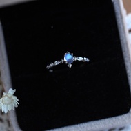Natural Sri Lanka Moonstone Ring Blue Moonstone Female Ring S925 Sterling Silver Moonlight Simple Gi