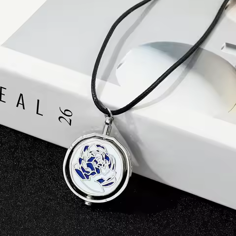 Jinx Blue Rose Pendant Necklace Spinning Metal Charm Arcane Season 2 & LOL Game Inspired Jewelry, Co