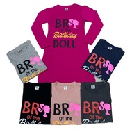 6-13 tahun Baju T-shirt Labuh Lengan Panjang Kanak-Kanak Perempuan Glitter Print Birthday Doll