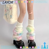 LAYORSG Plush Fluffy Boots Cover - Fur-lined Y2K Socks, Warm & Colorful for Autumn/Winter