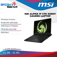 MSI Gaming Laptop Alpha 17 C7VG 025MY (17.3 Inch QHD IPS 240Hz | Ryzen 9 7945HX | 16GB DDR5 | 1TB SSD | NVIDIA RTX4070 8GB | Win11 + Ms Office)