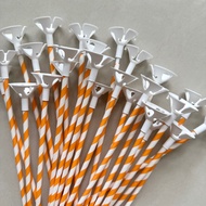 [SG] 25pcs 23cm Orange Striped Paper Balloon Stick | Paper Straw Balloon Sticks Orange White Stripes