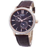 [Powermatic] Orient Ra-Ak0005Y Automatic Sun And Moon Diamond Accents Brown Leather Strap