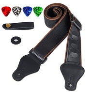 7Pcs/Set Guitar Strap Black PU Leather + Cotton for Ukulele Bass Musical Instrument Accessories
