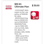 Singtel Prepaid $35 / 20 GB Roaming / 100 mins (Local) 1000 mins IDD /Ultimate Plan / (28 Days) Top Up/ Renew / Recharge